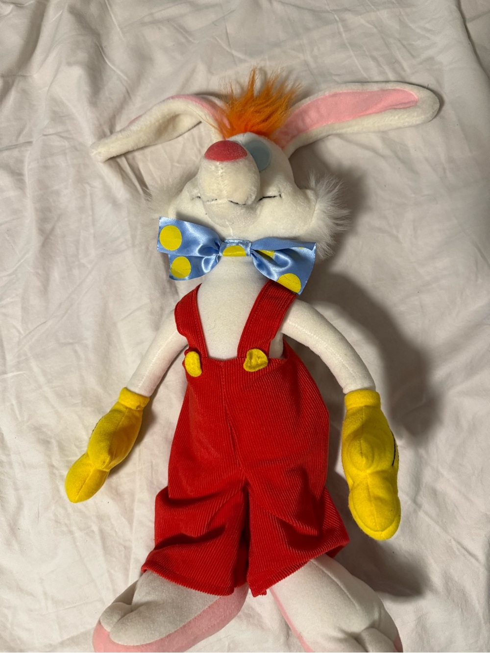 Plush Roger Rabbit Kids Theater Costume with Red Overalls and Yellow Gloves